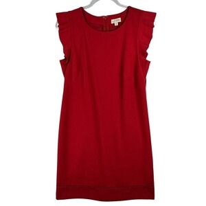 Maison Jules Red Dress Ruffle Sleeve Career‎ Party Cocktail Size M Old Money